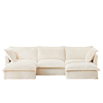 Canapé modulaire à assise profonde en U avec housse à glissière, canapé 3 places avec bordures françaises avec plusieurs grands coussins, canapé modulaire à assise profonde modulaire et confortable pour salon, appartement, crème