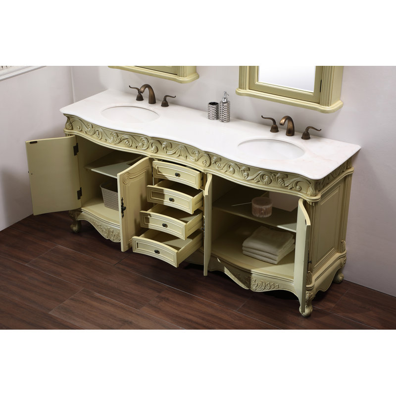 Ensemble de meuble-lavabo double de 72 po Aurillac, Ivoire antique, Blanc