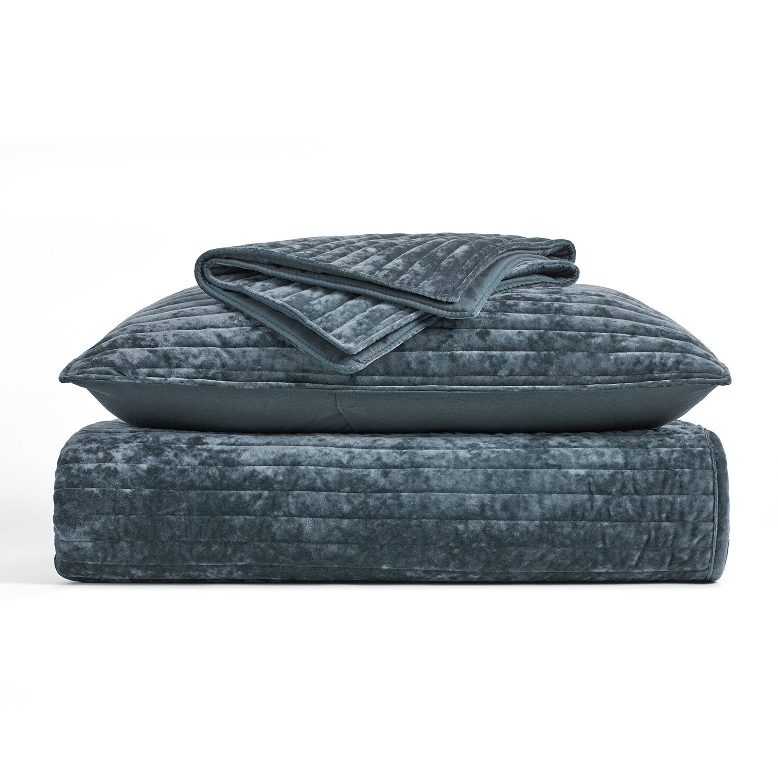 Velvet Quilt Set, Queen, Stormy Blue