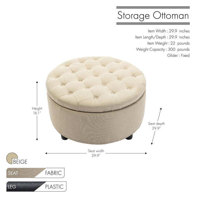 Repose-pieds capitonné de 29,9 po de largeur avec rangement, Polyester beige