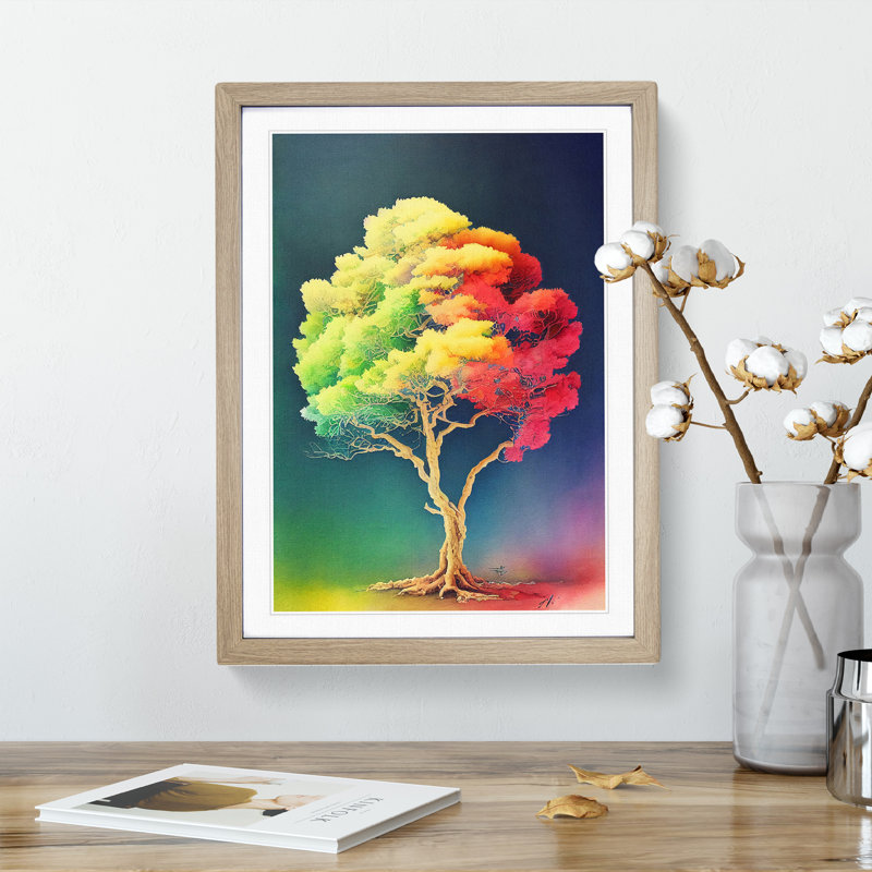 Lone Tree - Single Picture Frame Painting, 34cm H x 25cm W x 2cm D, Oak