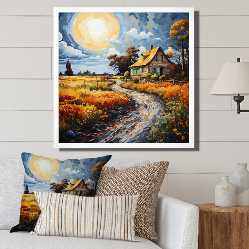 Farmhouse Timeless Abode Pointillism - Countryside Wall Art Living Room, Cadre simple blanc, H 36 po x l 36 po x P 1,5 po