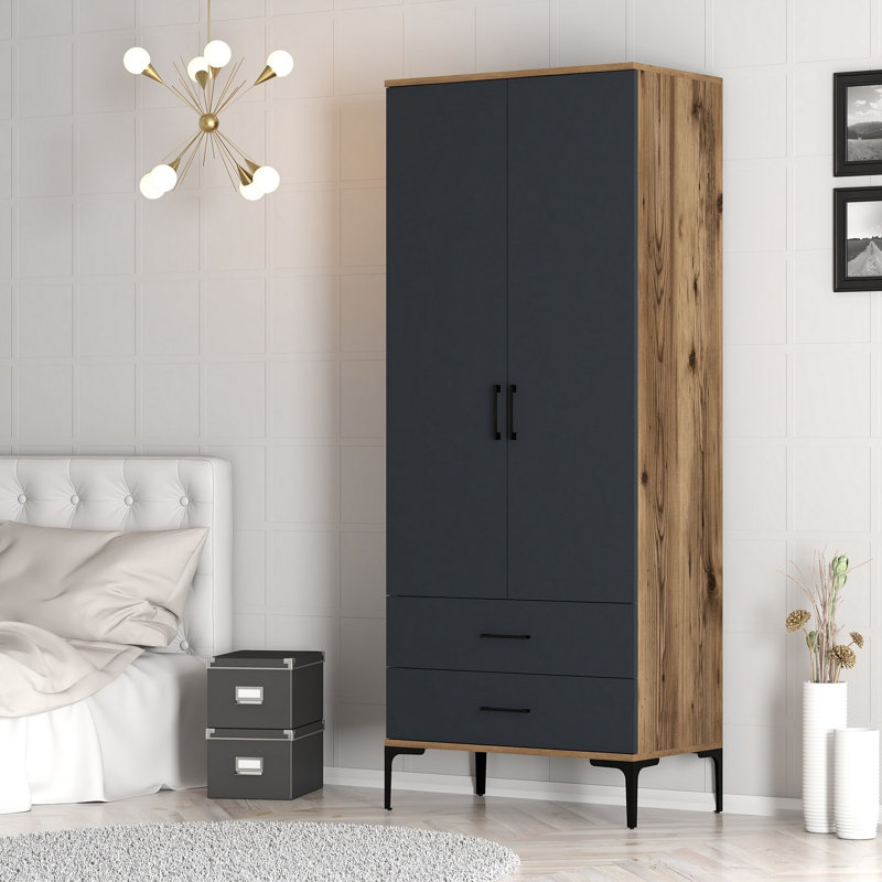Berend 2 Door Manufactured Wood Wardrobe, Walnut/Anthracite