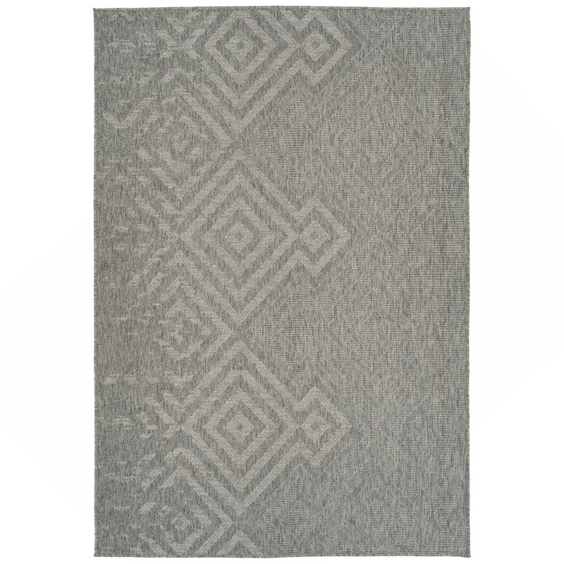 Tapis rectangulaire moderne, transitionnel, géométrique, du sud-ouest, texturé, découpé et bouclé