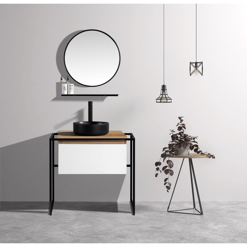 Ensemble de meuble-lavabo simple 32 "avec miroir, Noir / blanc / Snafell, Snafell