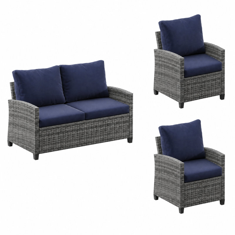 Canapé de patio pour 4 personnes avec coussins de balcon au bord de la piscine - gris et bleu, Blue