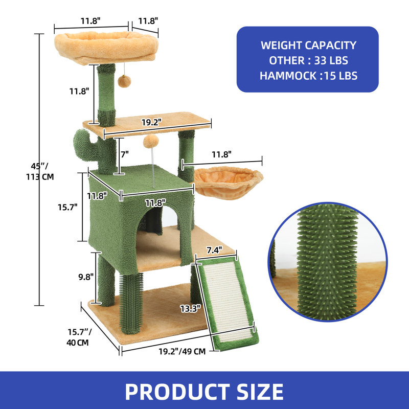 Multi-Level Cactus Cat Tree Tower with Perches, Condos, and Scratching Posts