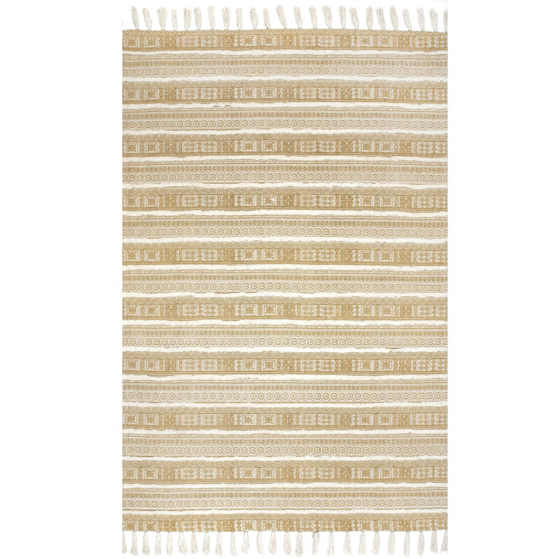 Tapis beige en coton Nunez, Rectangle 5 pi x 8 pi