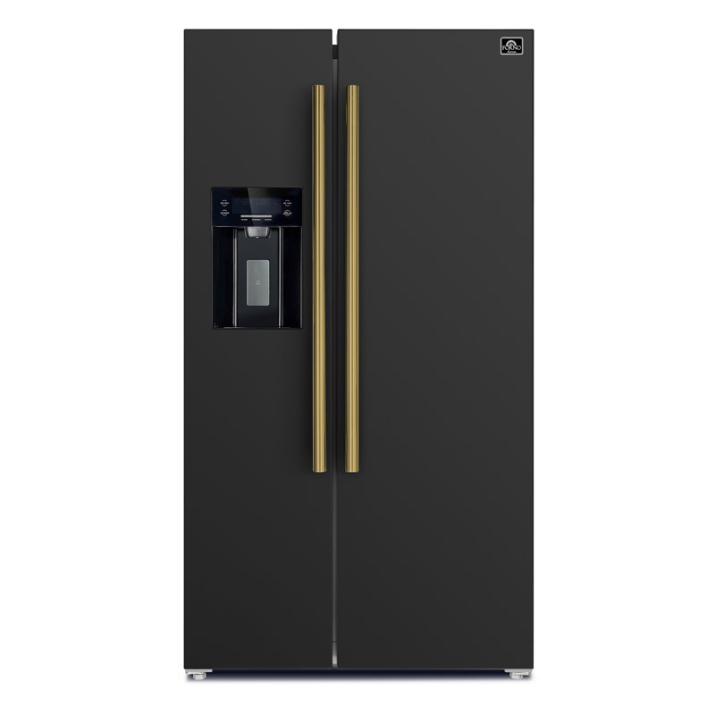 Réfrigérateur côte à côte 36 pouces avec distributeur de glace et d'eau Forno Salerno, Noir