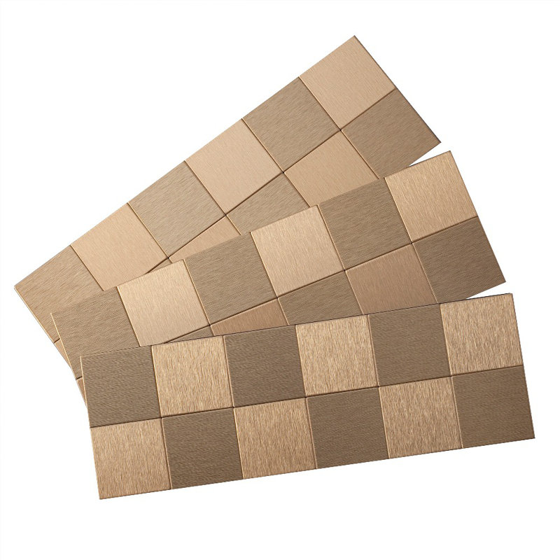 Carrelage carré en métal champagne 12 po x 4 po Aspect Peel and Stick pour cuisine et salle de bain (paquet de 3)