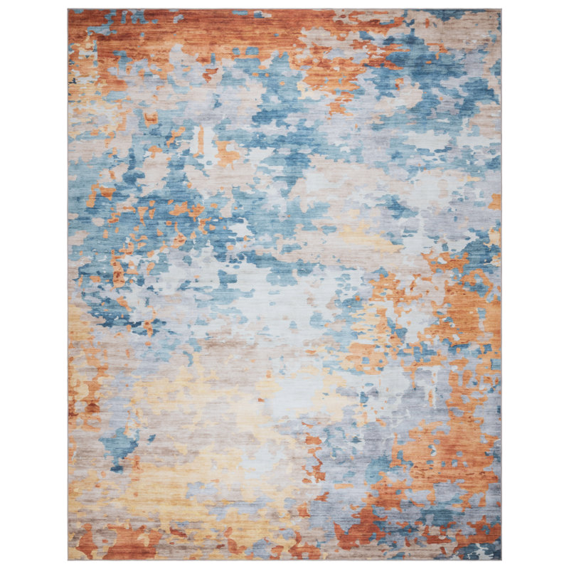 Rayna Kaori Multi Blue Orange Yellow Ivory Machine Washable Modern Abstract Industrial Indoor Area Rug, Flat Pile for Living Room & Bedroom - Multi, 8x10