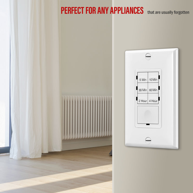 Enerlites 4-Hour 7-Button Preset Countdown Timer Switch - White, With Wall Plate (3-Pack)