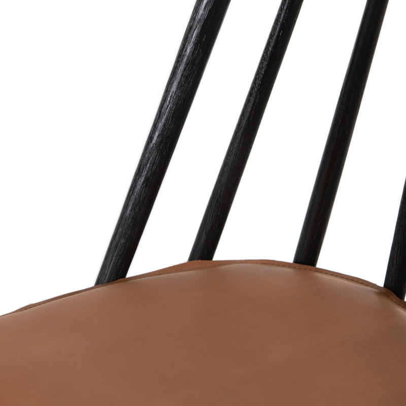 Lewis Windsor Solid Wood Stool, Counter Stool (24" Seat Height), Black Oak, Brown/Sheepskin