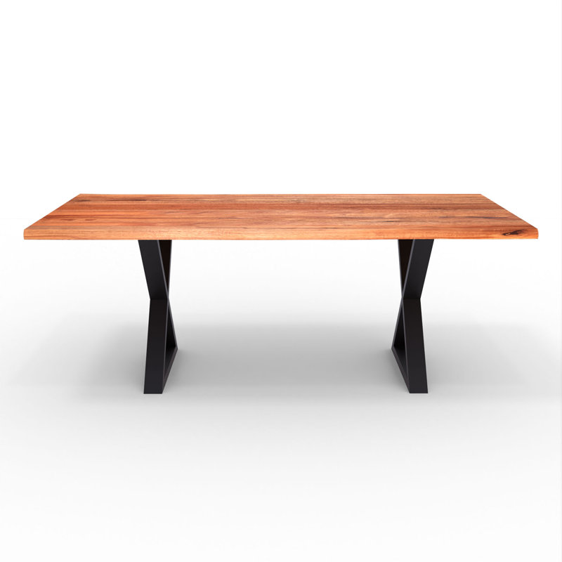 Hosteen Double Pedestal Live Edge Dining Table, Acacia, Black, 30" H x 80" W x 40" H
