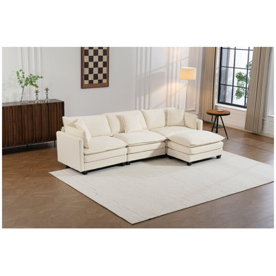 Canapé modulaire moderne à 3 sièges avec repose-pieds de 113,77 po avec coussins de taille, canapé symétrique à 3 places, canapé-lit avec méridienne pour salon, appartement, 3 couleurs