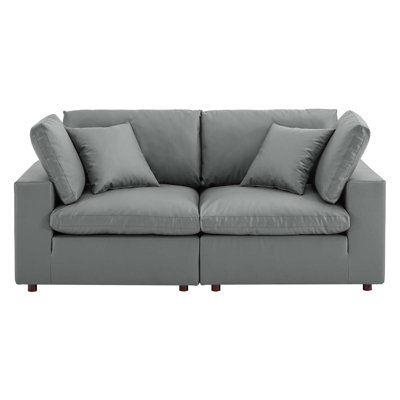 Commix Down Filled Overstuffed Vegan Leather Loveseat In Tan