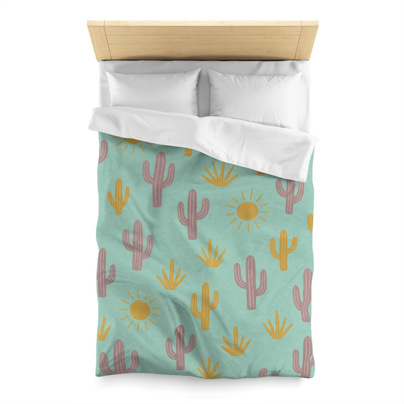 Microfiber Duvet Cover Boho Style, Design 20, Twin Duvet Cover, Green/Pink/White