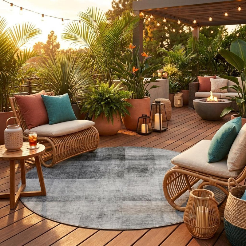 Tapis d'intérieur rond 8 po gris ombré lavable antidérapant