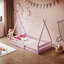 Lit simple en bois avec clôture-419681295