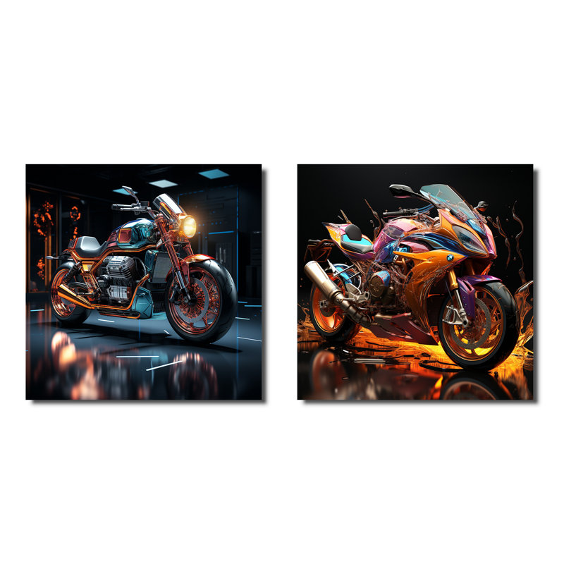 Velocity Speed Bike Fury - Ensemble de 2 collages carrés, H 16 po x l 33 po, Toile tendue