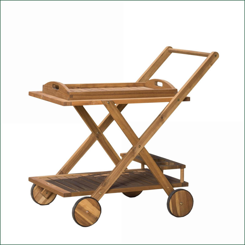 Chariot-bar, bois d'acacia naturel avec roues | Teinture naturelle | Bois