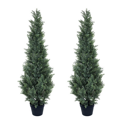 2PCS Artificial Cedar Topiary Trees with Pots for Outdoors