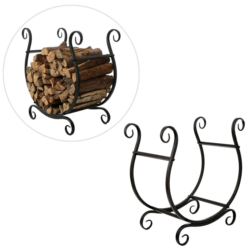 Black Metal Scrollwork Freestanding Firewood Rack