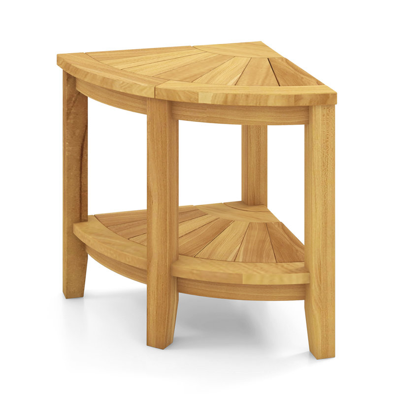 Corner Shower Stool Teak Wood Shower Bench w/ Storage Shelf Bathroom Foot Stool