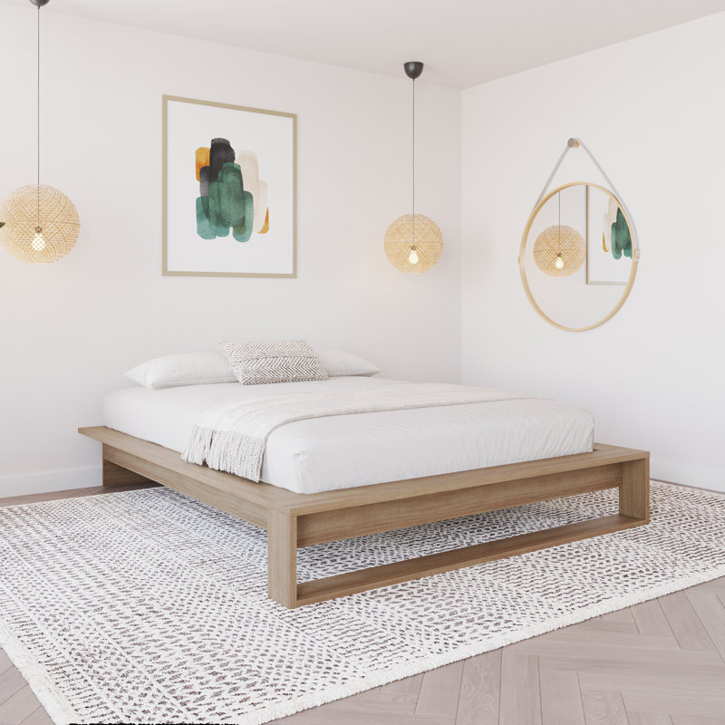 Lido Queen Size Platform Bed with Slats, Brown