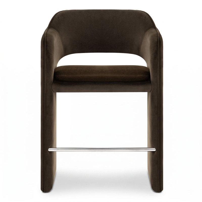 24" Upholstered Velvet Fully Assembled Open Backrest Counter Stool, Chocolate Brown