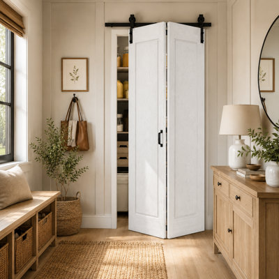Closet Bi-fold Barn Door 1-Panelled Hollow Core Bi-Fold Barn Door 42" x 84" with Hardware Kit Included, Pre-Assembled Door Panels (Perfect for Closet Room,Pantry Room,Laundry Room,Bathroom and Other Small Rooms)