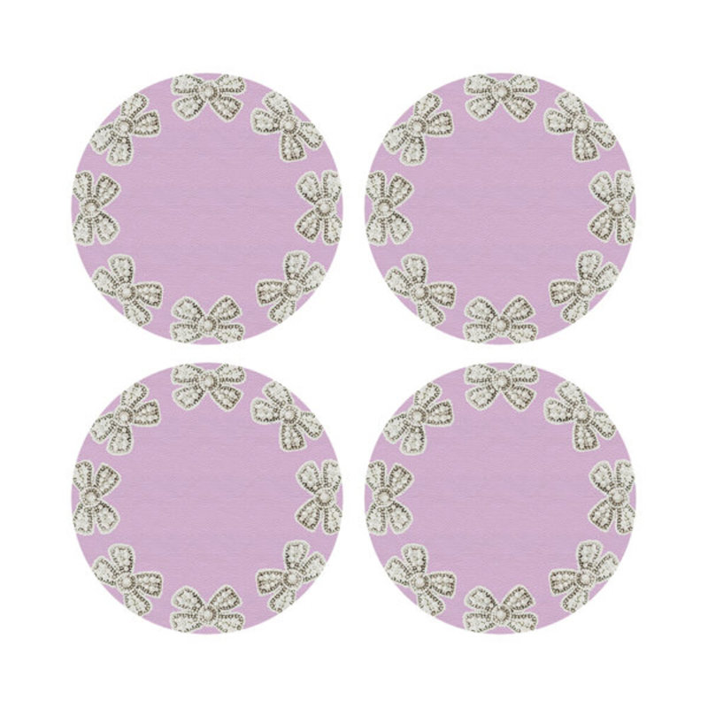 Pearl Bow Vegan Leather Round Pebble Placemat, Lilac