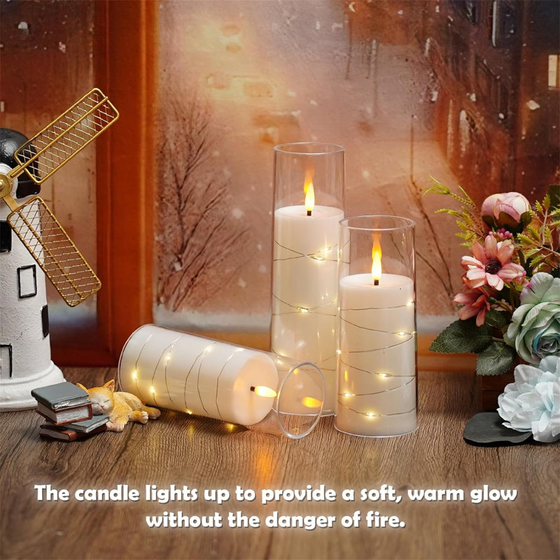 Flameless LED Candle with Timer Set of 5, White