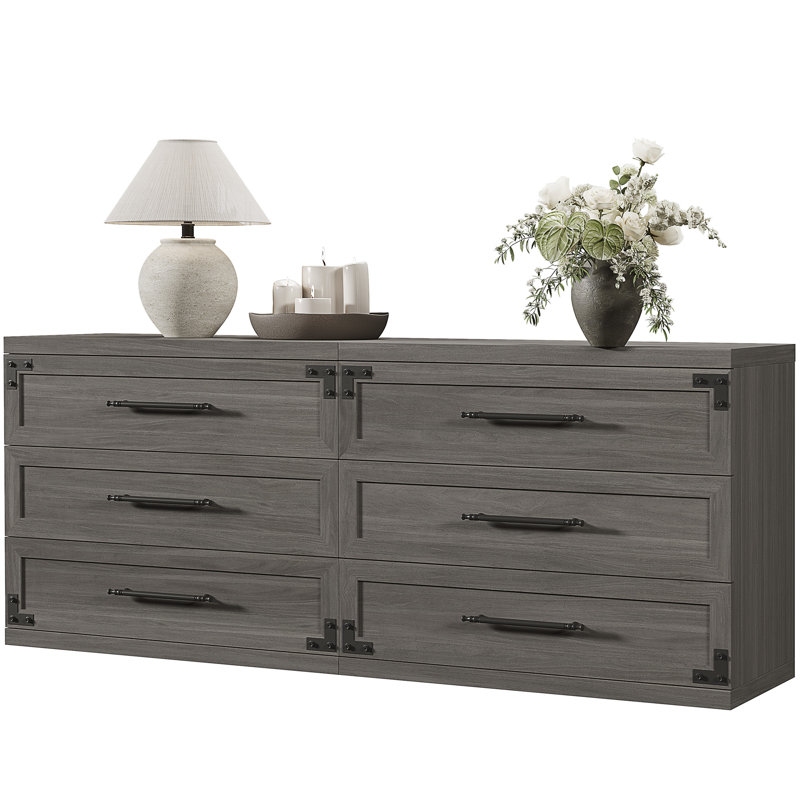 3-Drawer Industrial Wood Nightstand with Metal Handles, Ash Gray