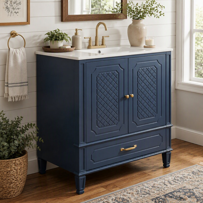30 Inch Bathroom Vanity with Ceramic Sink, Multi‑Storage Bathroom Cabinet with Soft‑Closing Doors for Bathroom Space