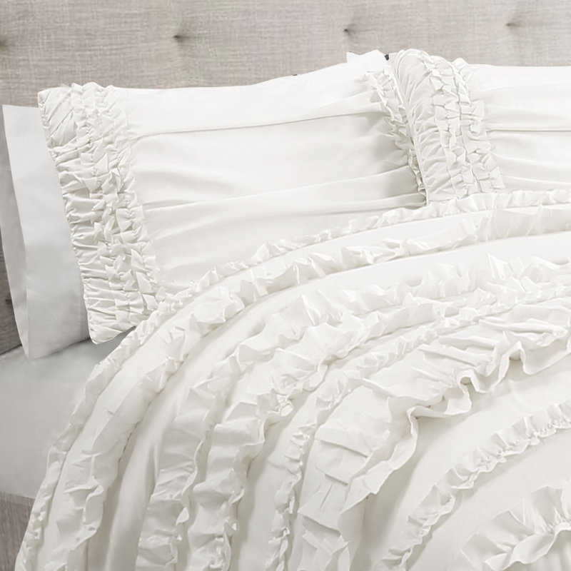 Belle White Microfiber Queen Ruffled Comforter Set