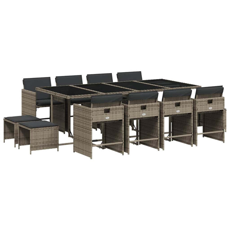 13 Piece Garden Dining Set with Cushions Poly Rattan, Grey, Grey