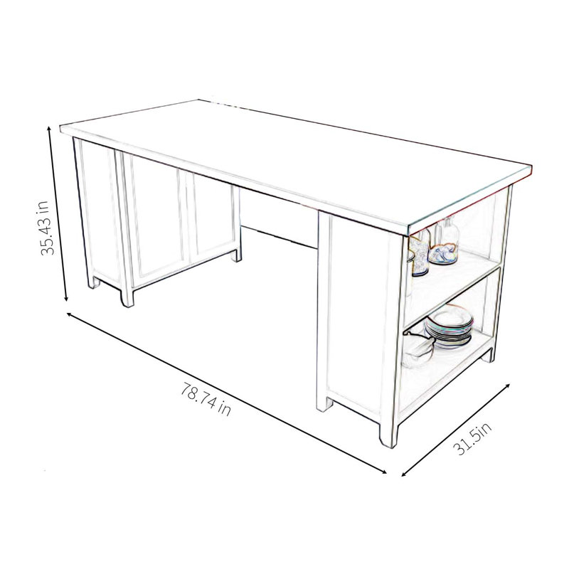 Open kitchen operation island, solid wood table