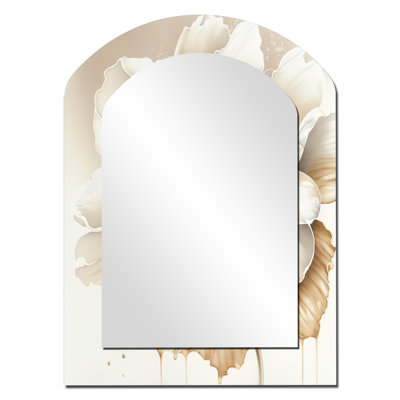 Blooming Beige Floral Design II - Floral Asymmetrical Decorative Wall Mirror, Beige Arch Large Mirror, Printed Metal Art