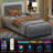 Bed Frame, Adjustable Rounded Corners Headboard with LED Lights, Upholstered Bed Frame with Charging Station, No Box Spring Required, Easy Assembly,-628346277-628346274