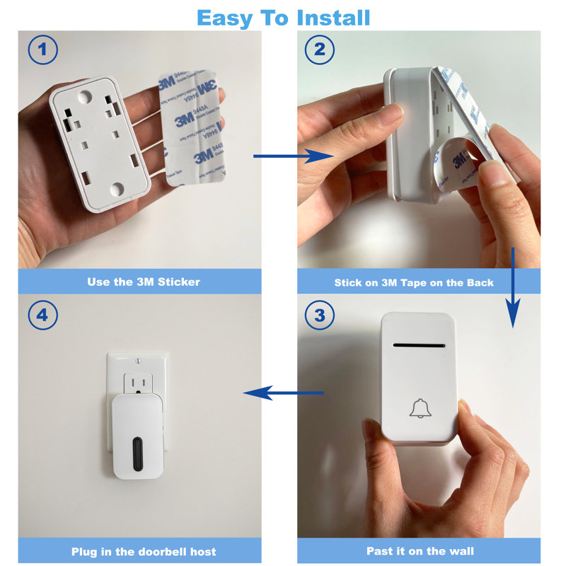 Doorbell Wireless, Waterproof Doorbell Chime Kit, 38 Doorbell Chimes And 3 Volume Level, Doorbells For Home Over 1000 Feet Operating Range (1 Receiver X 1 Push Button) in , Rectangle