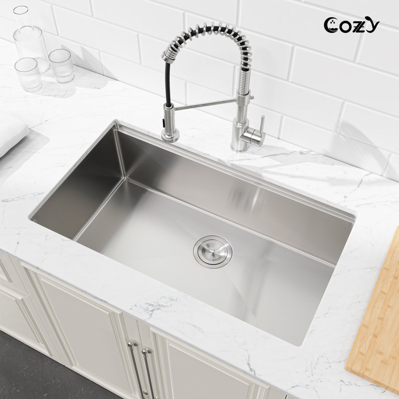 33" L Single Bowl Undermount Handmade Stainless Steel Kitchen Workstation Sink with Colander, Basket Strainer, Cutting Board, Dish Rack