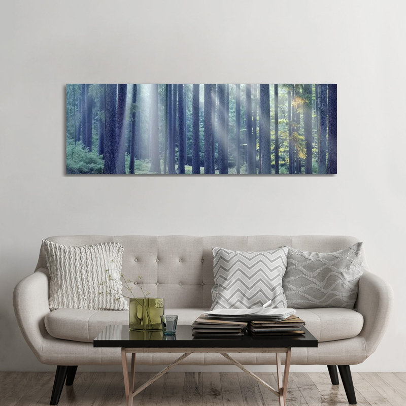 Sunlight Passing Through Trees In The Forest, South Bohemia, Czech Republic - Wrapped Canvas Panoramic Print