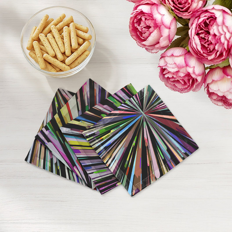 Fireworks Cotton Sateen Cocktail Napkins, Black
