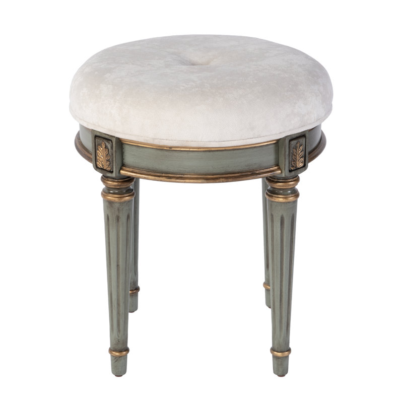 Bernadette Upholstered 18"W Vanity Stool, Green, White
