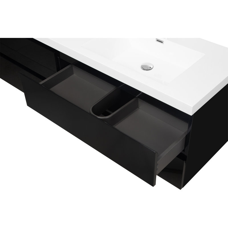 Meuble-lavabo flottant 72 po avec lavabo 72 po, Noir