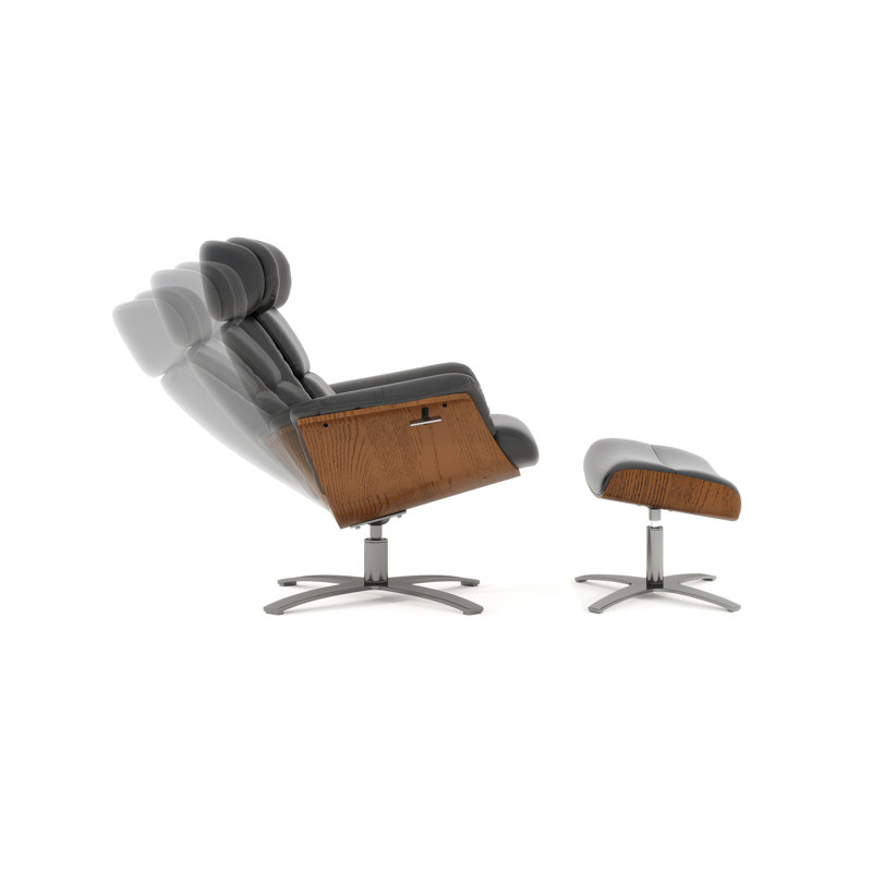 Ensemble de fauteuil inclinable et repose-pieds en cuir véritable 31,5 po Rigo, Cuir véritable gris foncé Baja