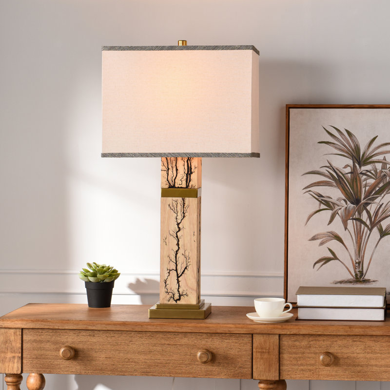 Lampe de table en bois - or Ramsel - abat-jour avoine