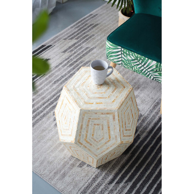 18x18x21" Hexagonal Capes Capiz Stool, Cream/Yellow