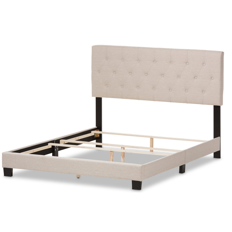 Lit tapissier capitonné standard à profil bas Baconton, Très grand, Beige